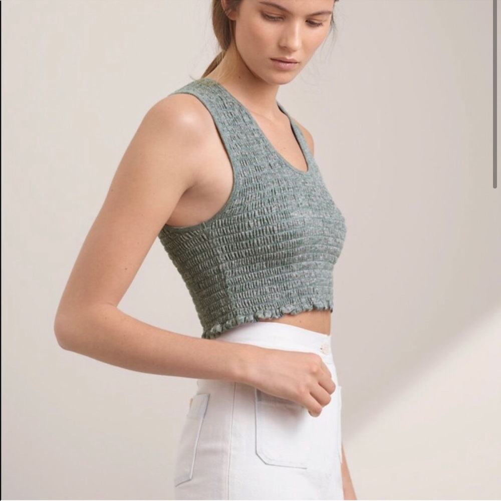 Wilfred Free by Aritzia Natane Smocked Crop Tank Top | Mottled Green | Sz M - Picture 2 of 11